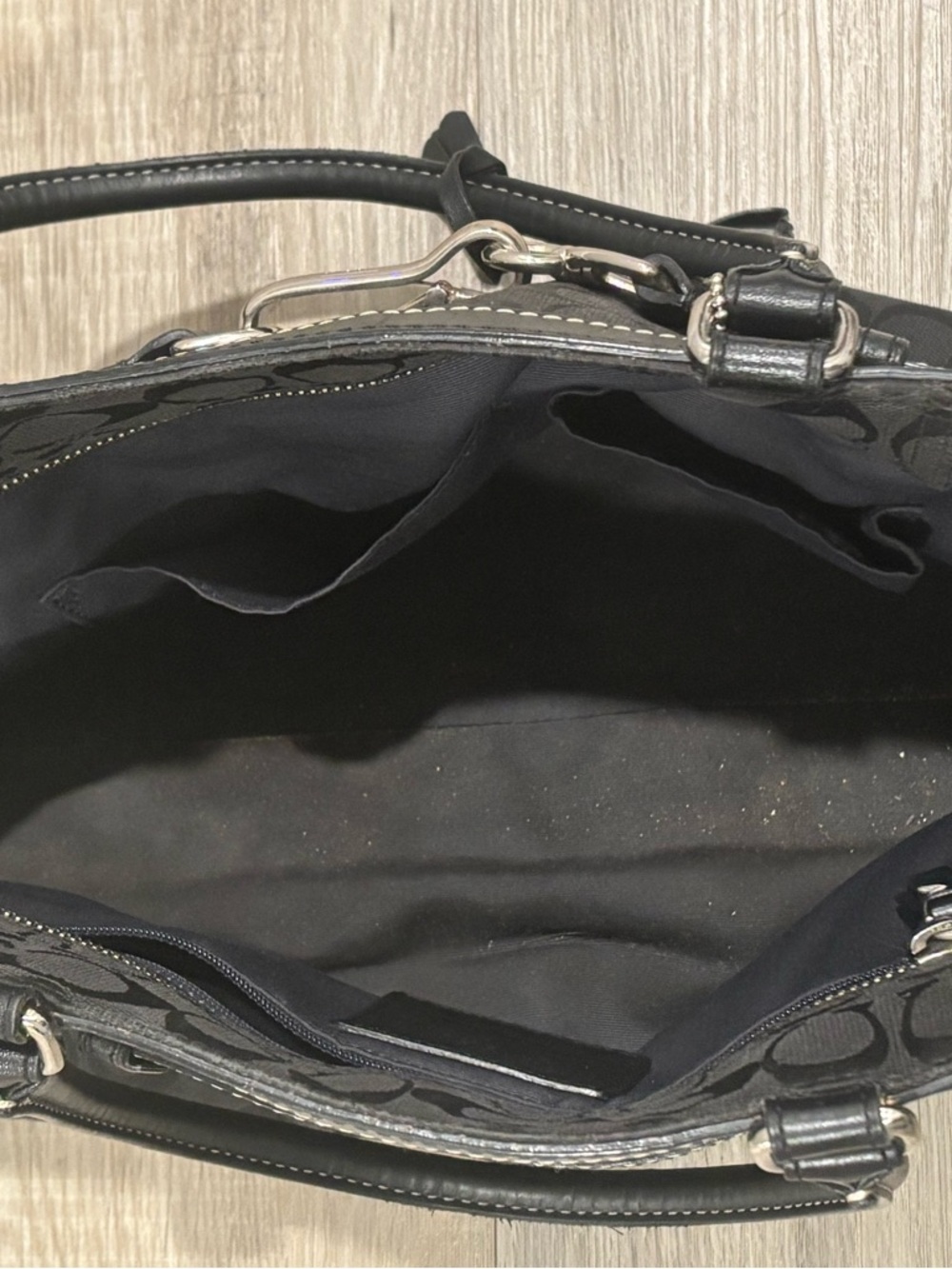 Coach Black Signature Canvas Tote with Silver Accent - Picture 8 of 11